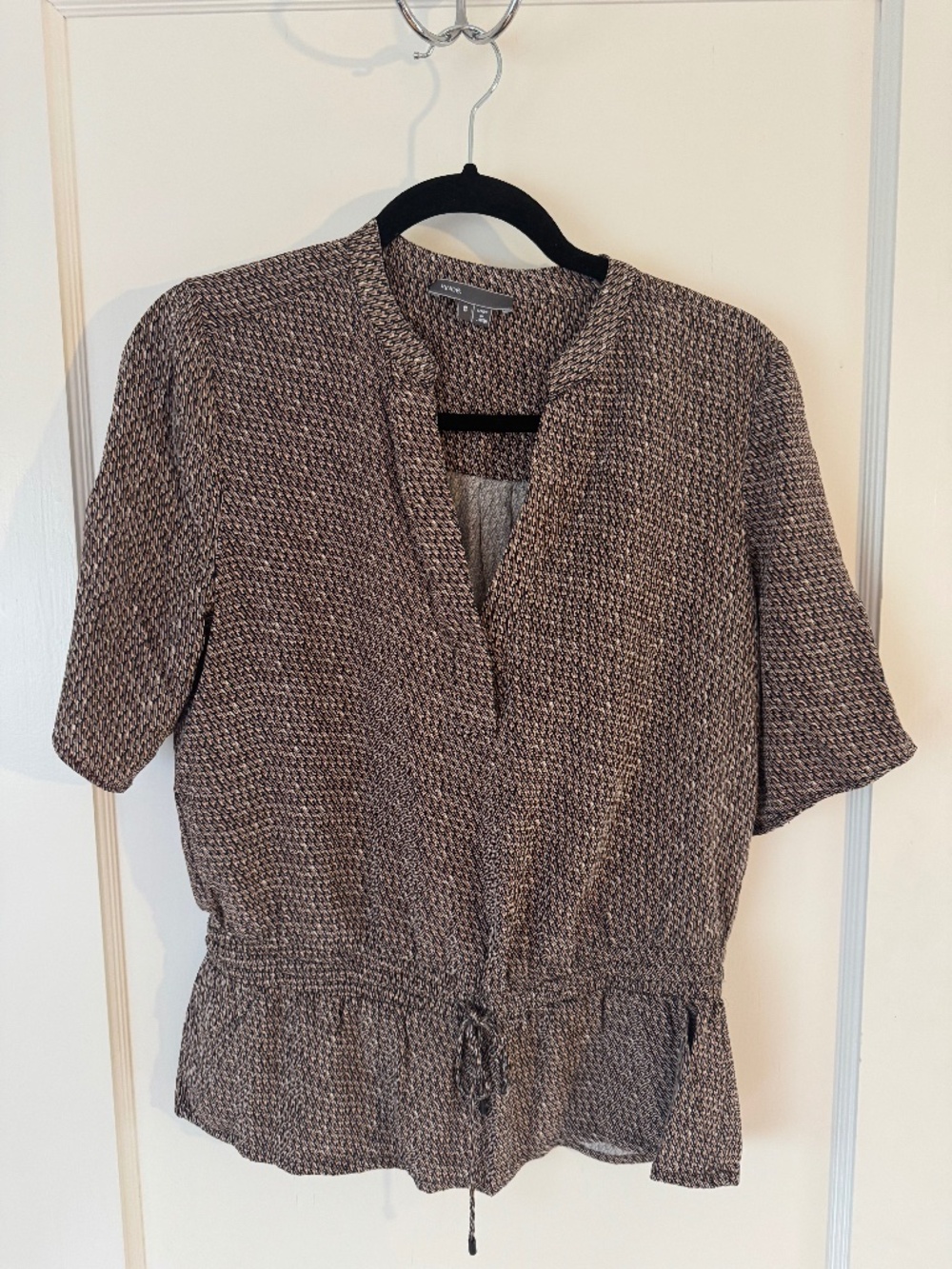 Vince Black Pink Tan Peplum Top, Size 8